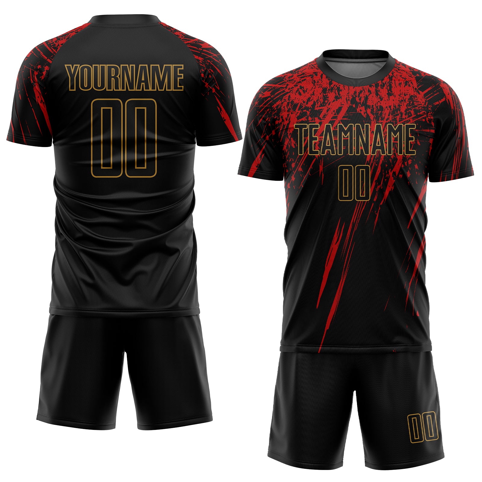 Custom Black Black Old Gold-Red Sublimation Soccer Uniform Jersey ...