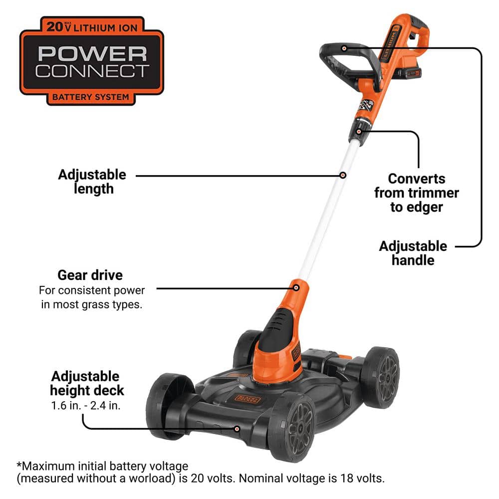 BLACK+DECKER 20V MAX Cordless Battery Powered 3in1 String Trimmer