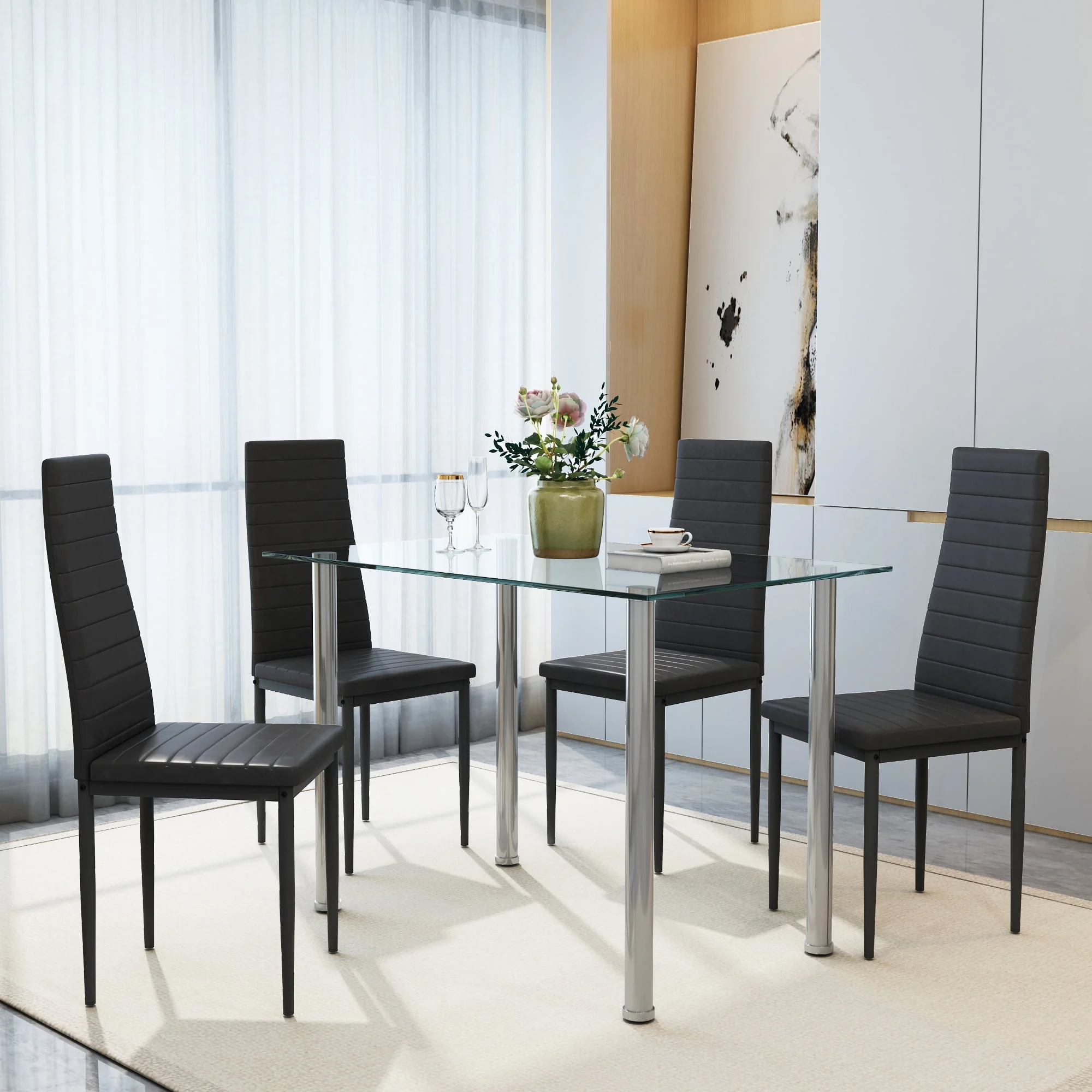 PAPROOS Dining Table Set for 4, Modern 5Piece Kitchen Table Set with