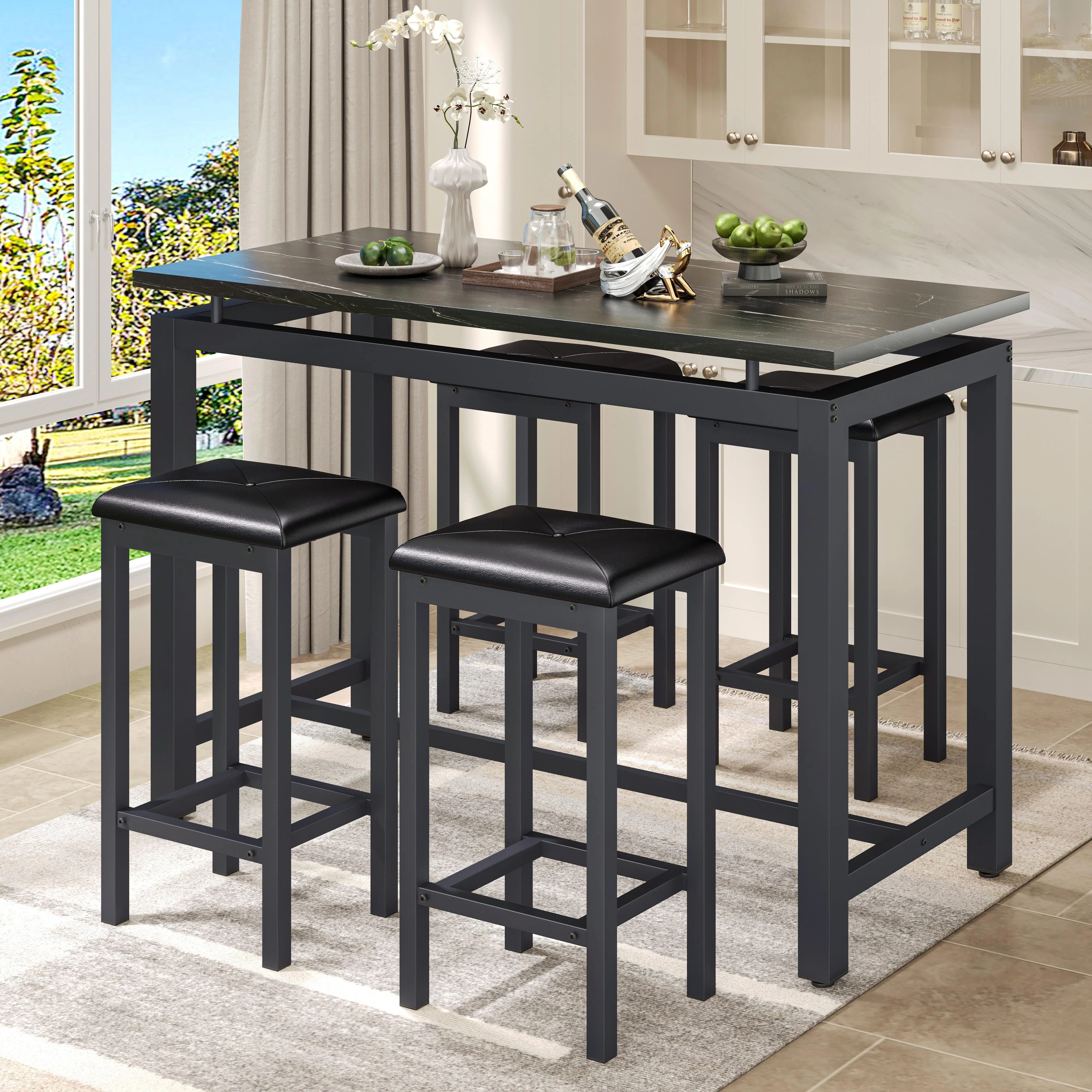 Counter Height Table Set of 5, Breakfast Bar Table and Stool Set