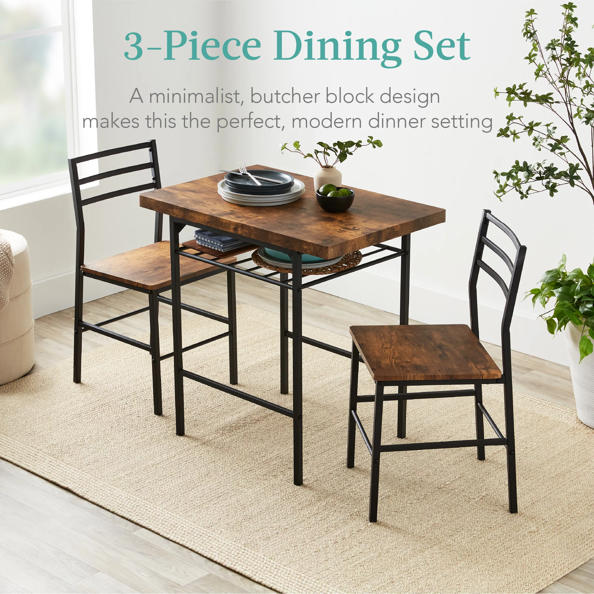 Best Choice Products 3Piece Modern Dining Set, Square Table & Chairs