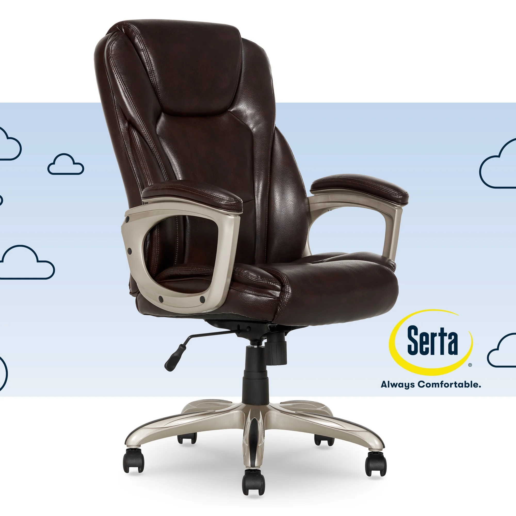 Serta HeavyDuty Bonded Leather Commercial Office Chair with Memory