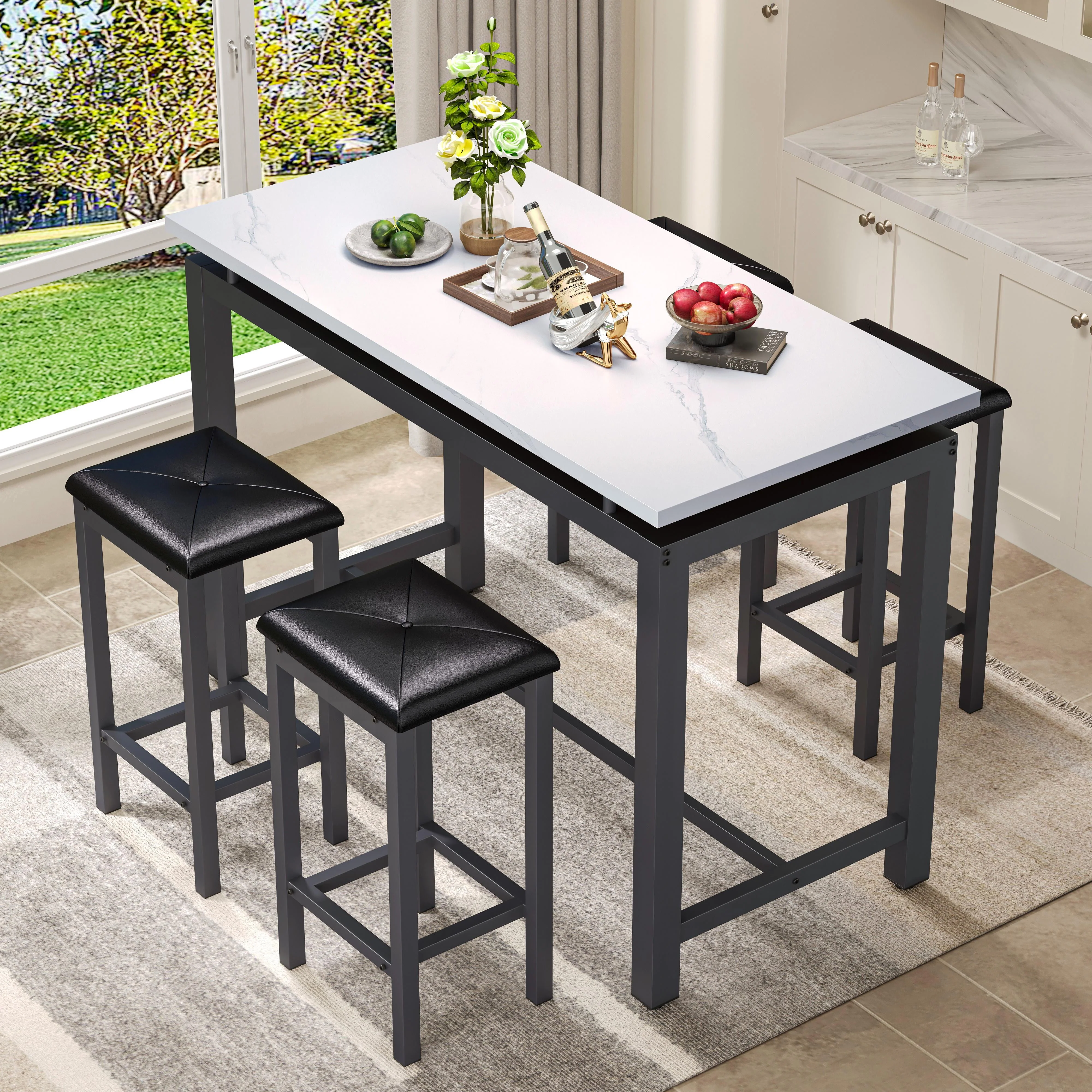 Counter Height Table Set of 5, Breakfast Bar Table and Stool Set