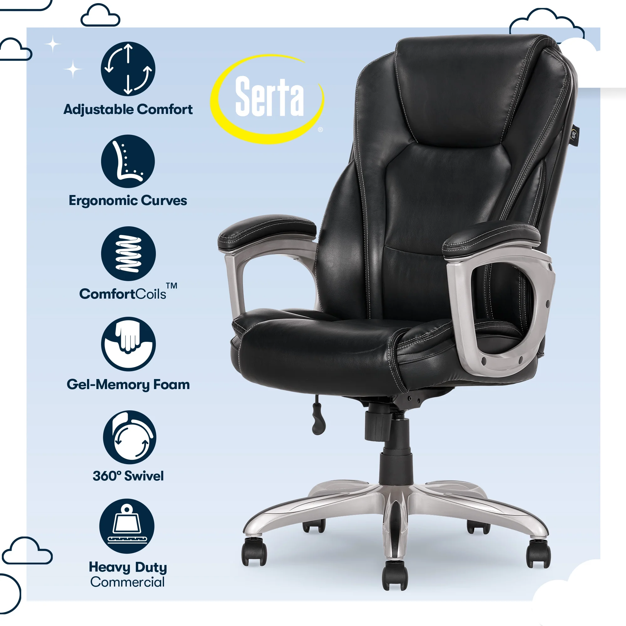 Serta HeavyDuty Bonded Leather Commercial Office Chair with Memory