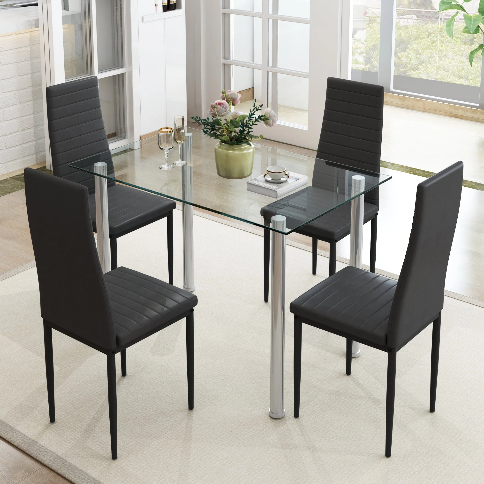 PAPROOS Dining Table Set for 4, Modern 5Piece Kitchen Table Set with