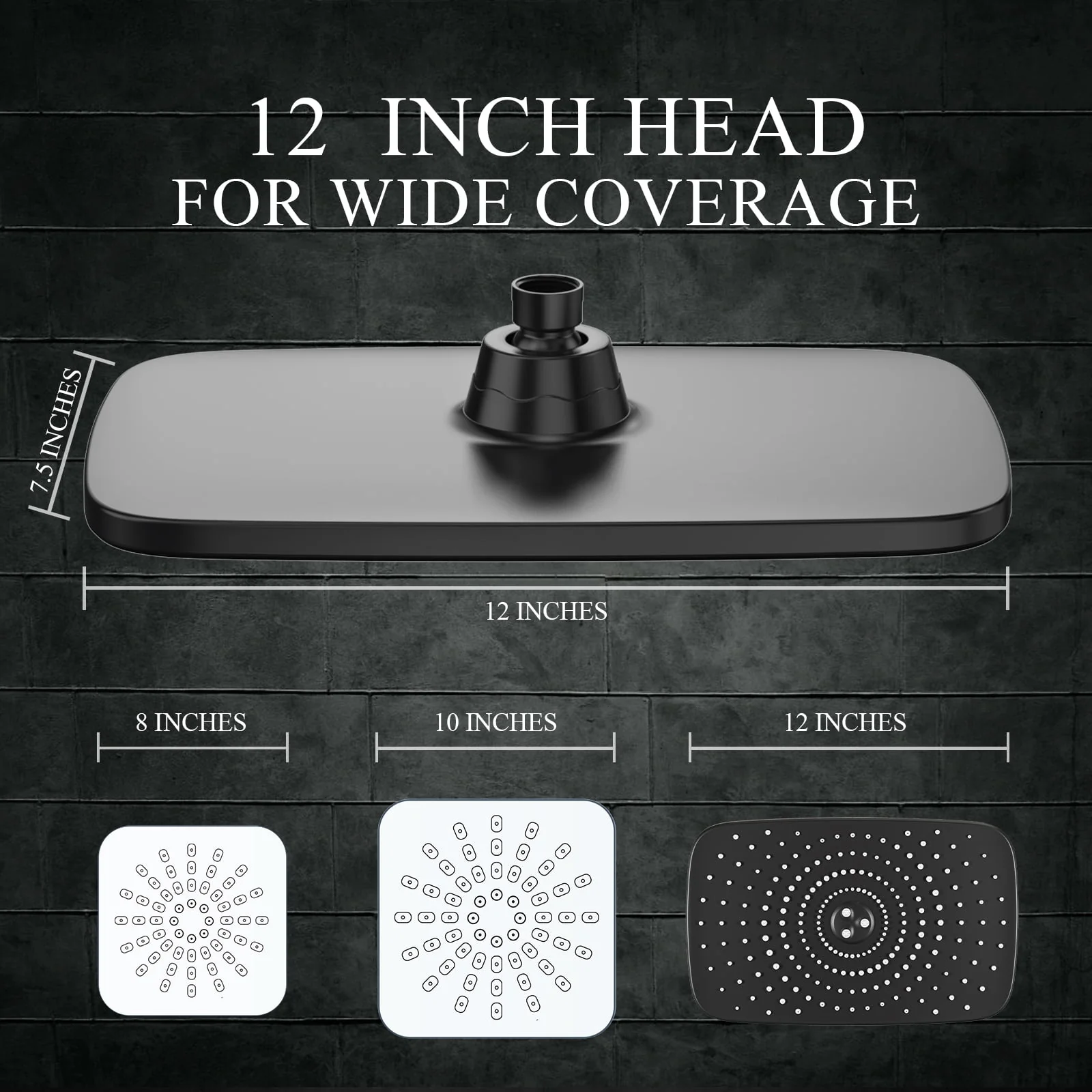 5Setting High Pressure Shower Heads for Bathroom, 12 inch Rain Shower