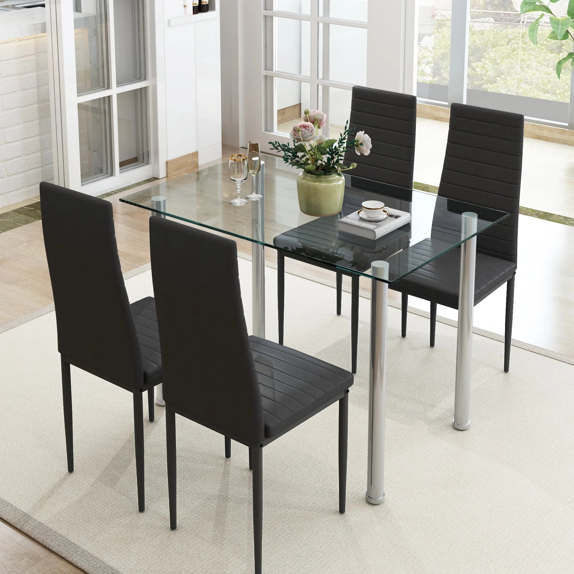 PAPROOS Dining Table Set for 4, Modern 5Piece Kitchen Table Set with