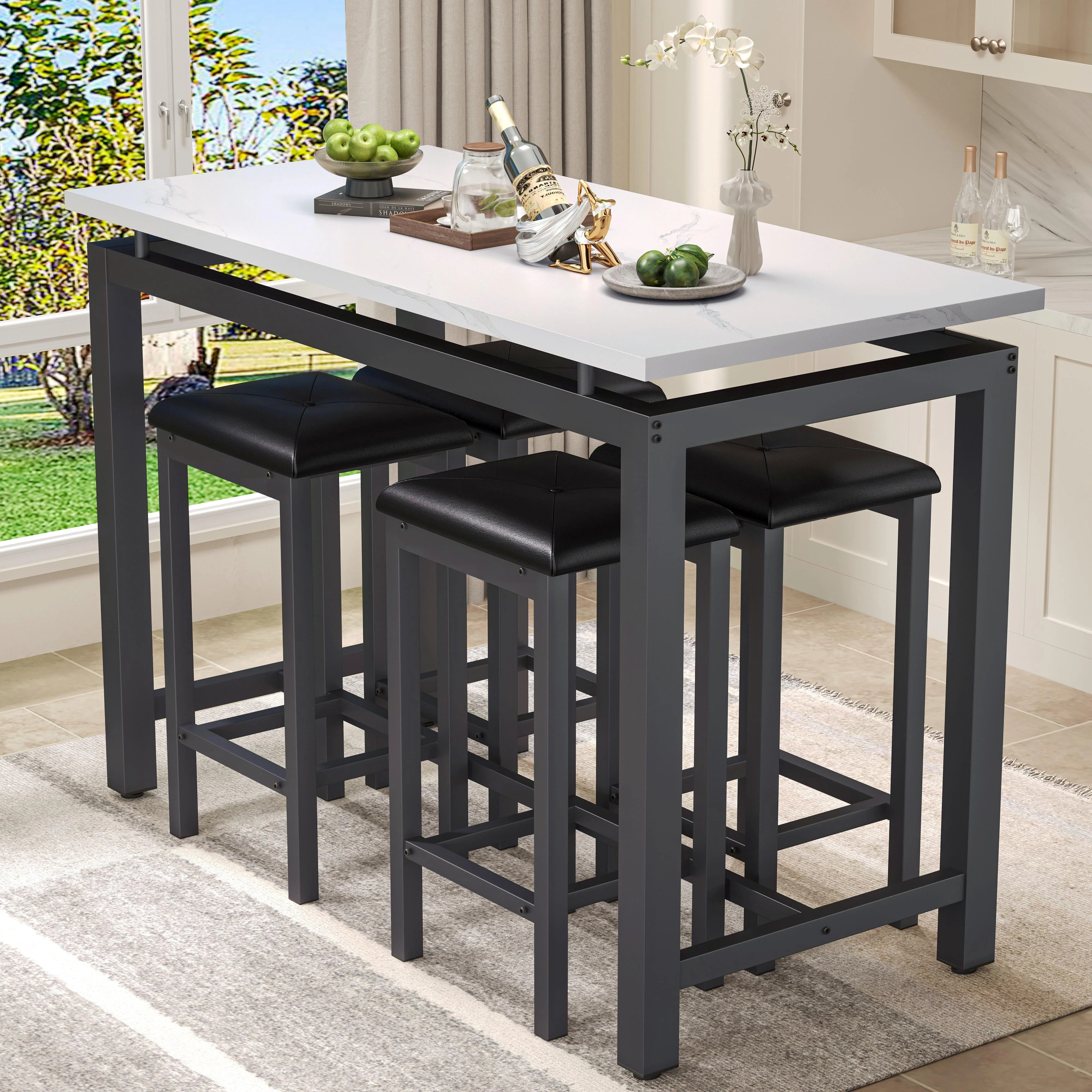 Counter Height Table Set of 5, Breakfast Bar Table and Stool Set