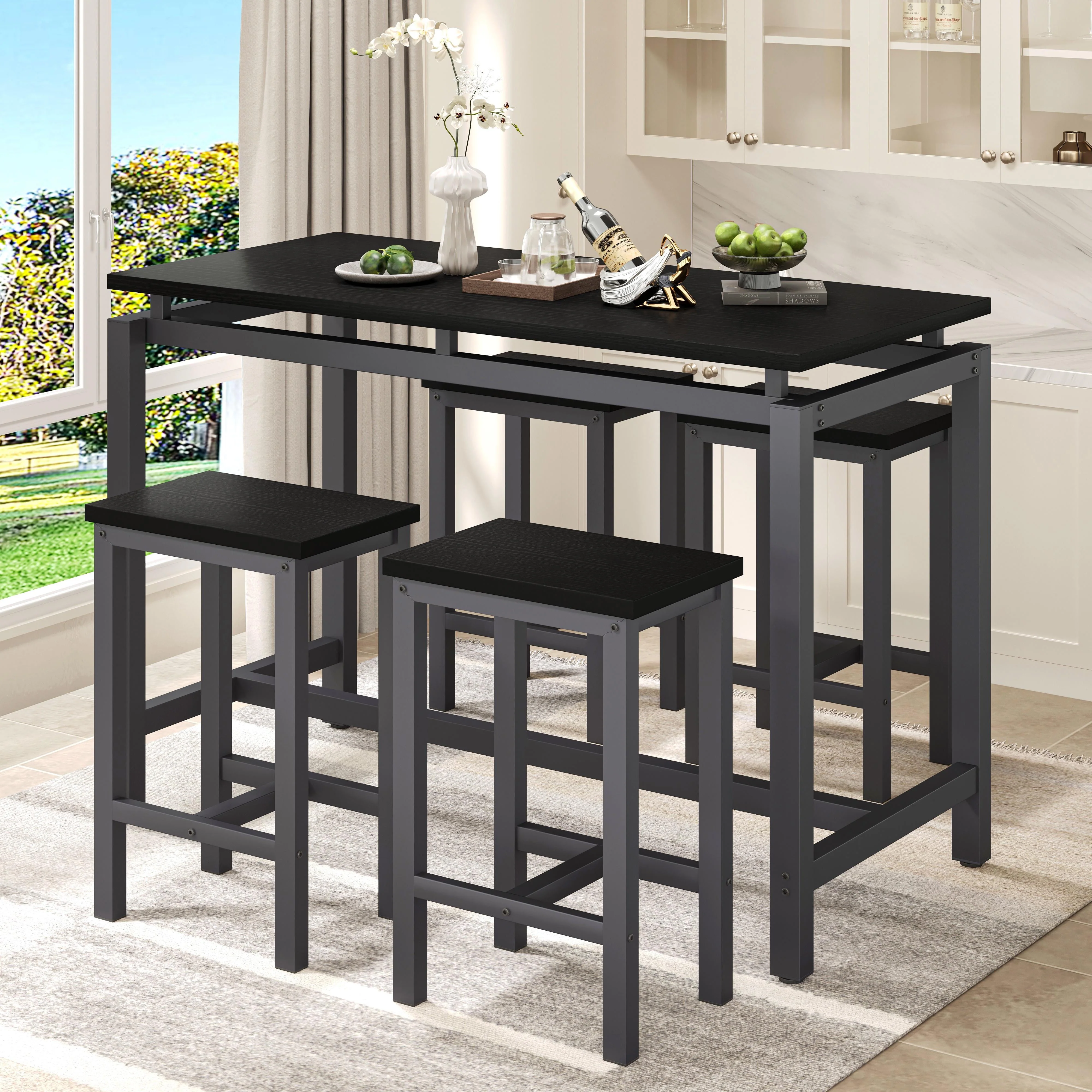 Counter Height Table Set of 5, Breakfast Bar Table and Stool Set