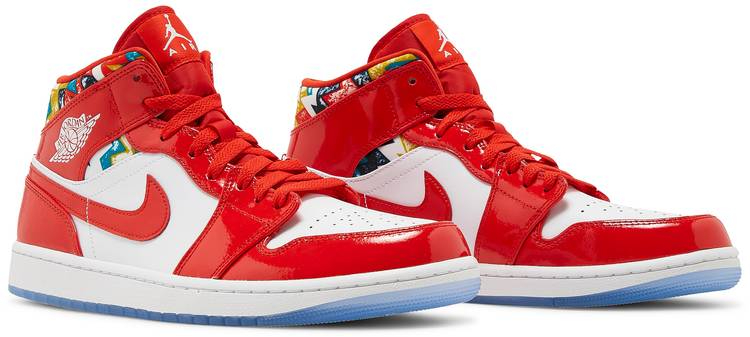 Air Jordan 1 Mid Gets Swathed in Geometric Prints DC7294-600 - vstockx