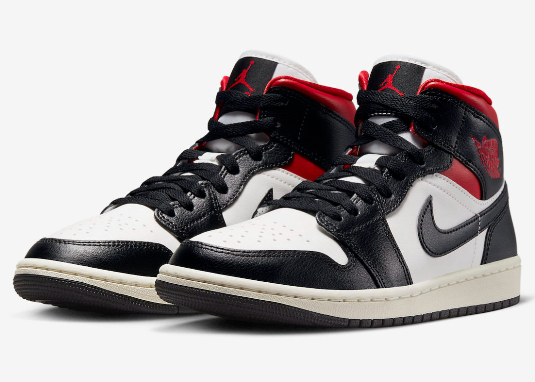 Wmns Air Jordan 1 Mid  Black Sail Gym Red  BQ6472-061 - vstockx