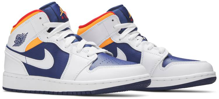 Air Jordan 1 Mid GS  White Deep Royal Blue  554725-131 - vstockx