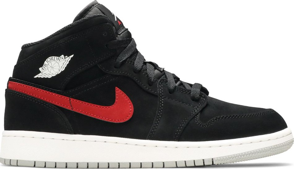Air Jordan 1 Retro Mid GS  Black University Red  554725-065 - vstockx