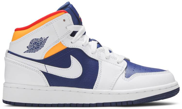 Air Jordan 1 Mid GS  White Deep Royal Blue  554725-131 - vstockx