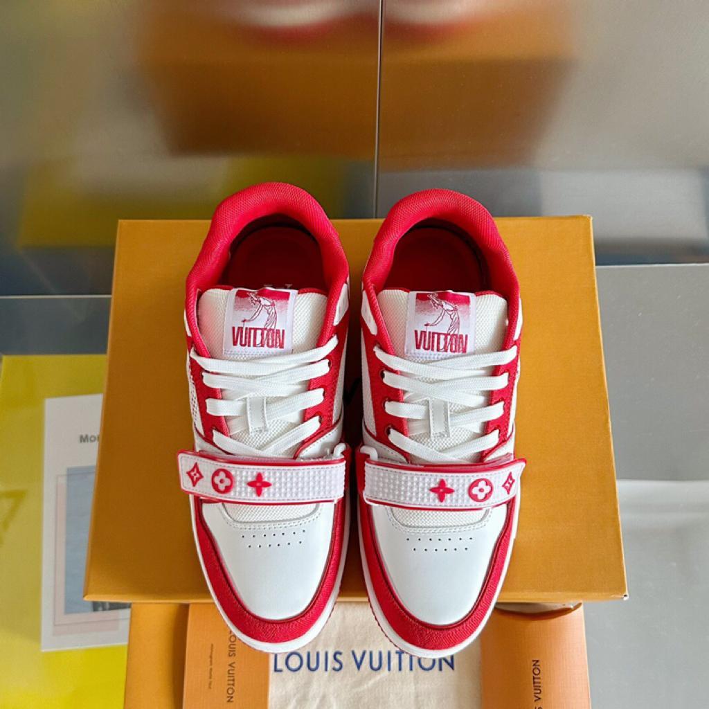 Louis Vuitton Trainer Red Monogram Denim - vstockx