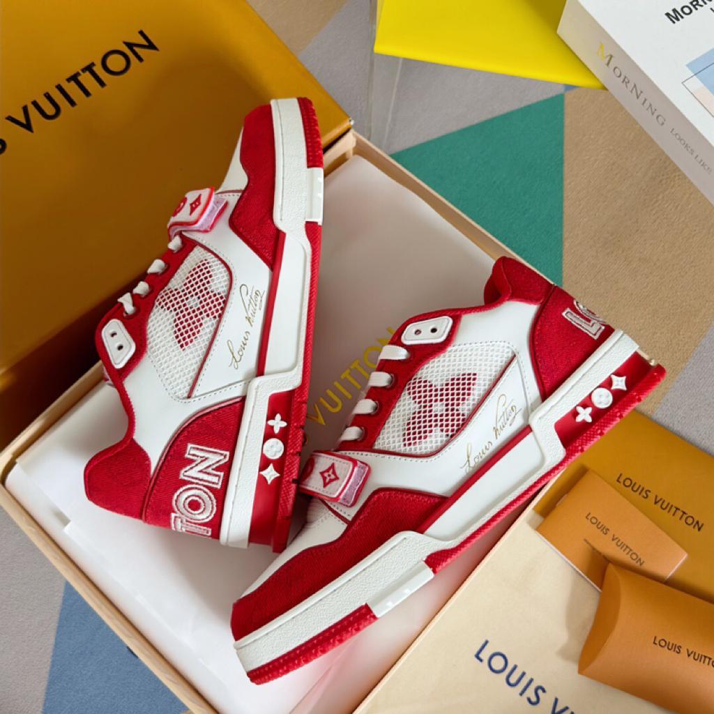 Louis Vuitton Trainer Red Monogram Denim - vstockx