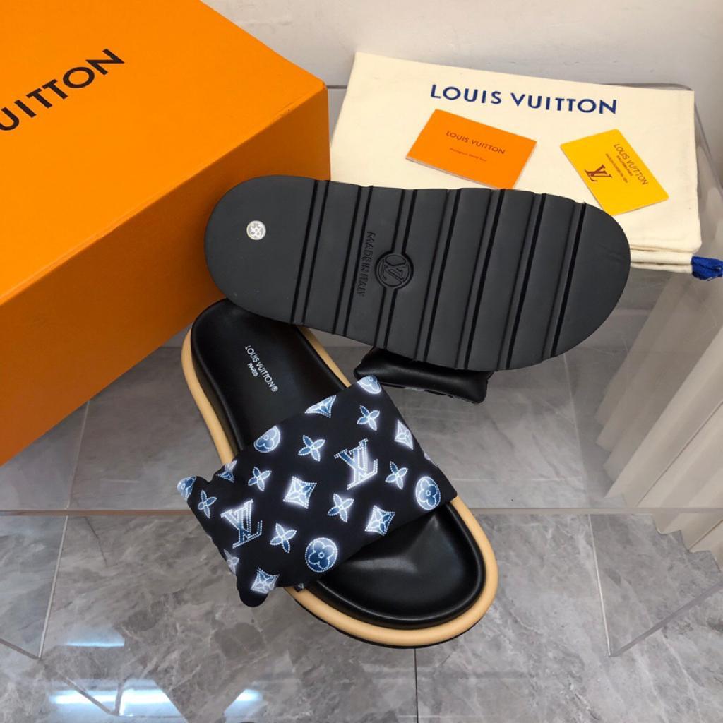LOUIS VUITTON Nylon Monogram Womens Pool Pillow Comfort Mules 40 Navy Blue - vstockx