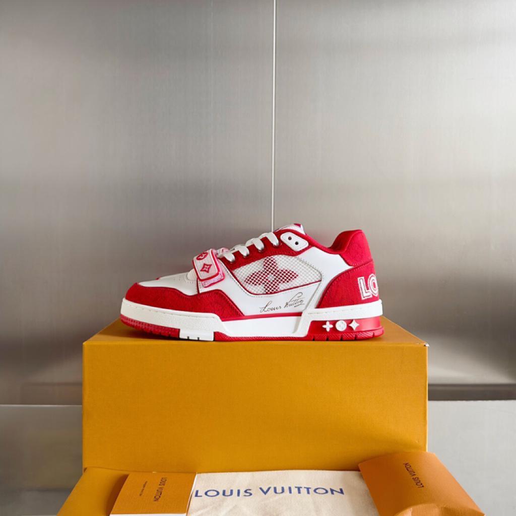 Louis Vuitton Trainer Red Monogram Denim - vstockx
