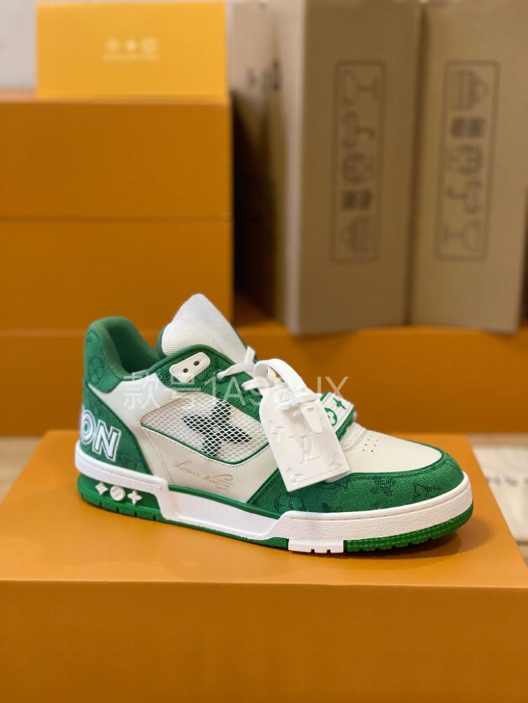 Louis Vuitton Trainer Green Monogram Denim - vstockx