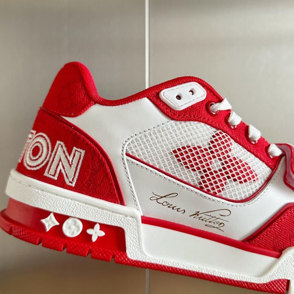 Louis Vuitton Trainer Red Monogram Denim - vstockx