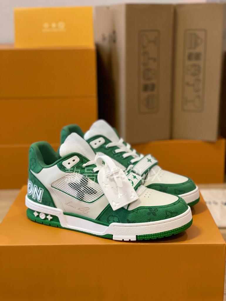 Louis Vuitton Trainer Green Monogram Denim - vstockx