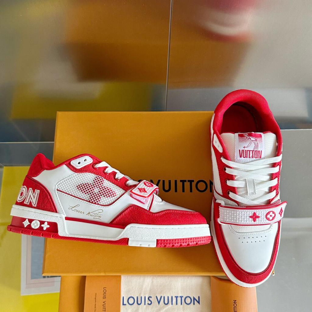 Louis Vuitton Trainer Red Monogram Denim - vstockx