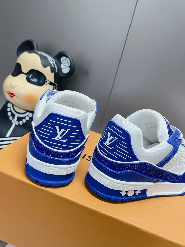 Louis Vuitton LV Trainer Blue Swarovski crystals and Monogram-embossed grained calf leather - vstockx