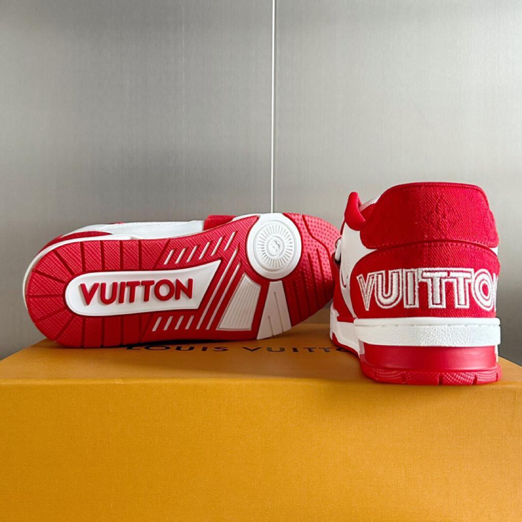 Louis Vuitton Trainer Red Monogram Denim - vstockx