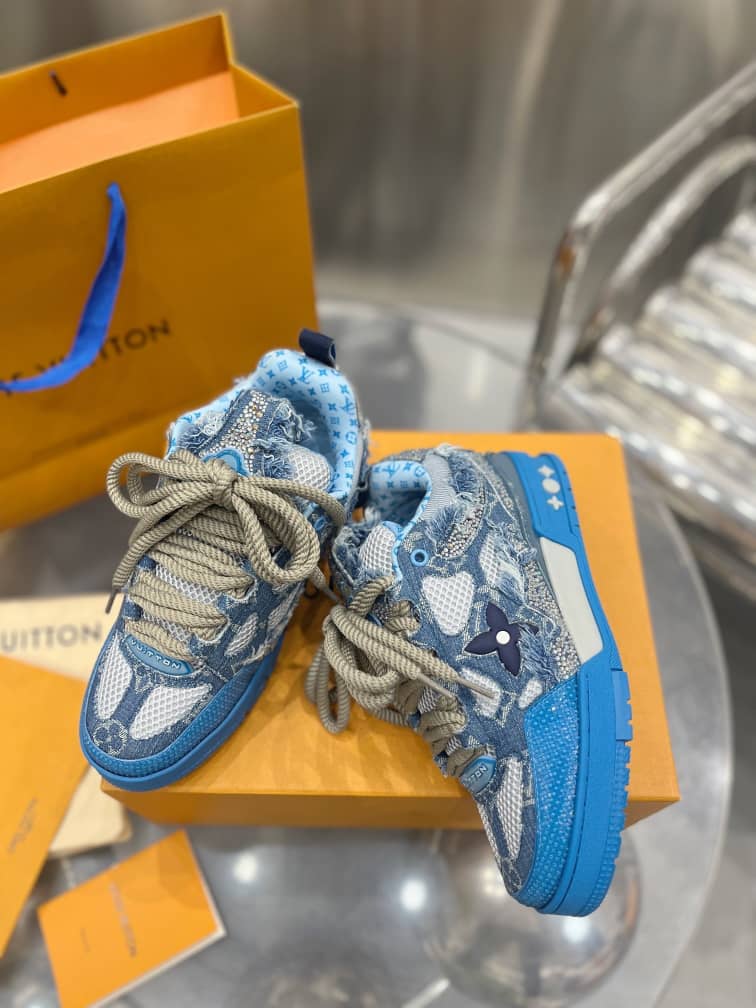 Louis Vuitton Skate Trainer Blue Swarovski Monogram - vstockx