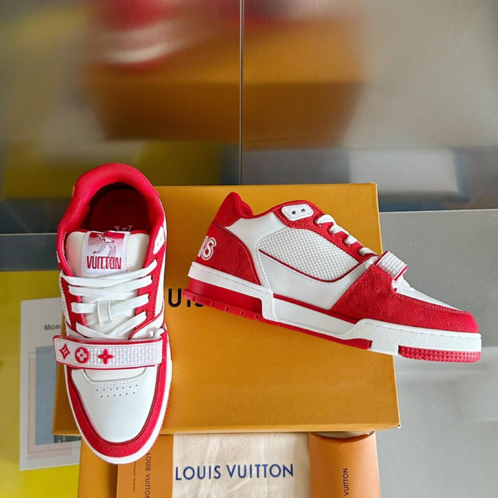 Louis Vuitton Trainer Red Monogram Denim - vstockx