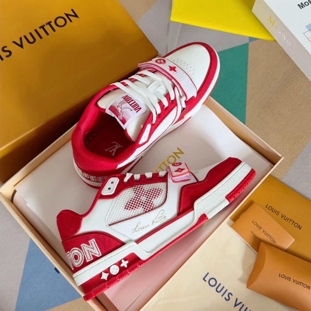 Louis Vuitton Trainer Red Monogram Denim - vstockx