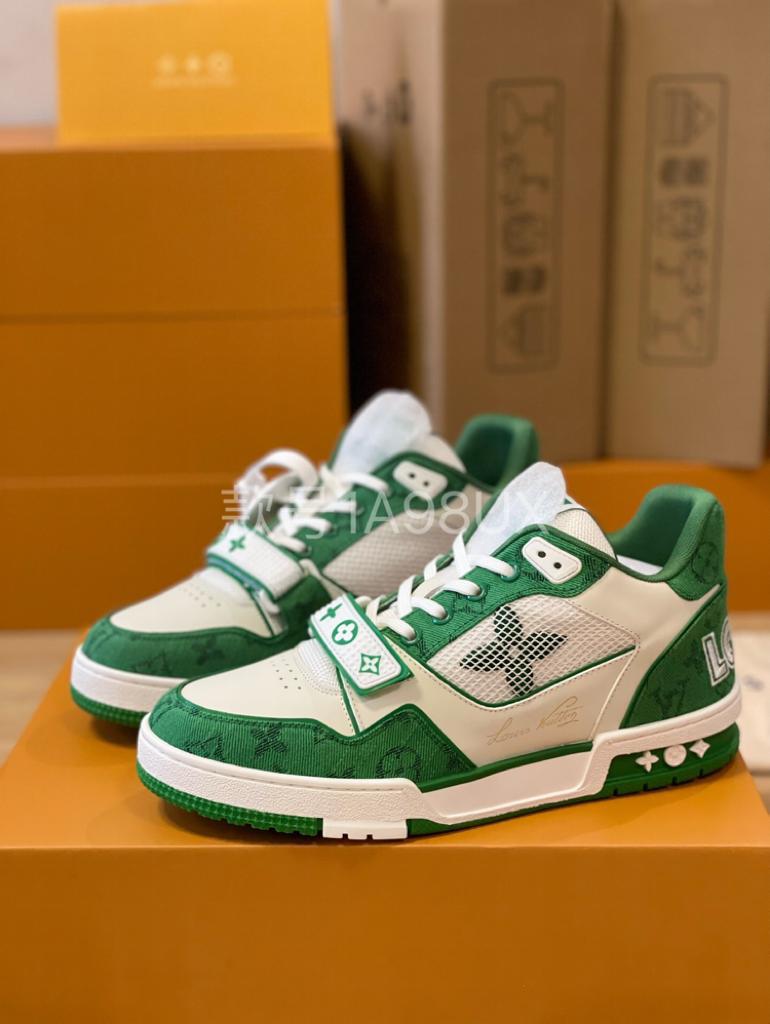 Louis Vuitton Trainer Green Monogram Denim - vstockx