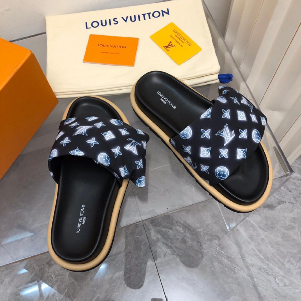 LOUIS VUITTON Nylon Monogram Womens Pool Pillow Comfort Mules 40 Navy Blue - vstockx