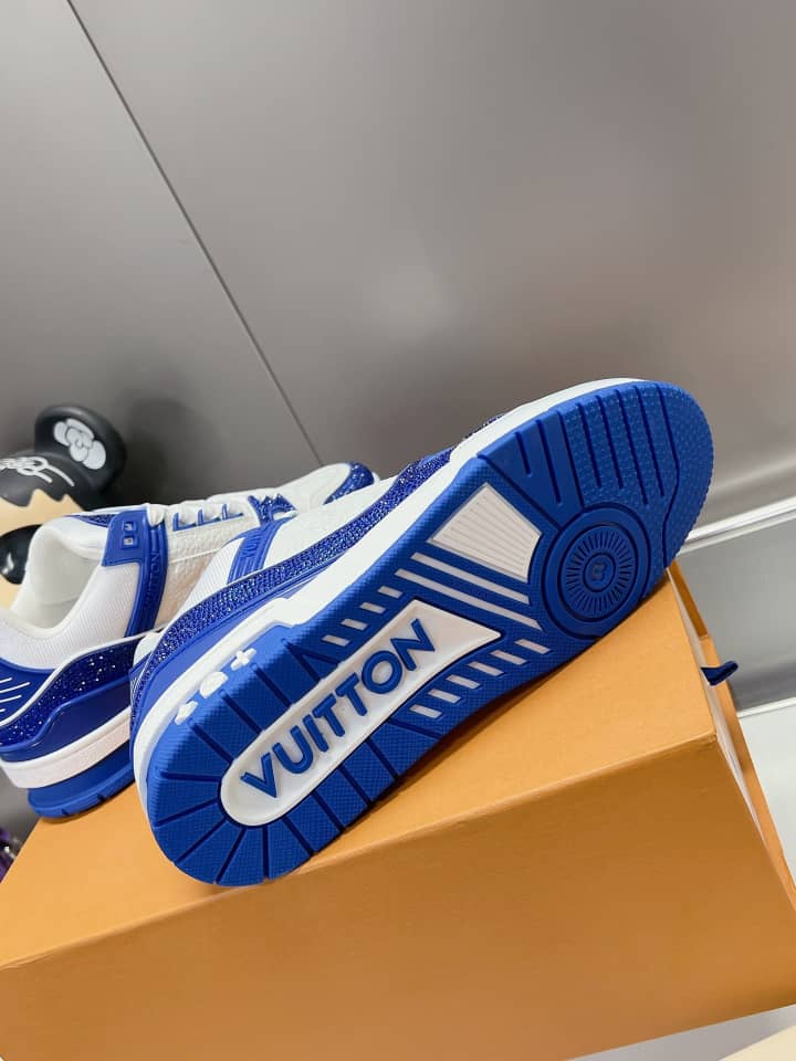 Louis Vuitton LV Trainer Blue Swarovski crystals and Monogram-embossed grained calf leather - vstockx