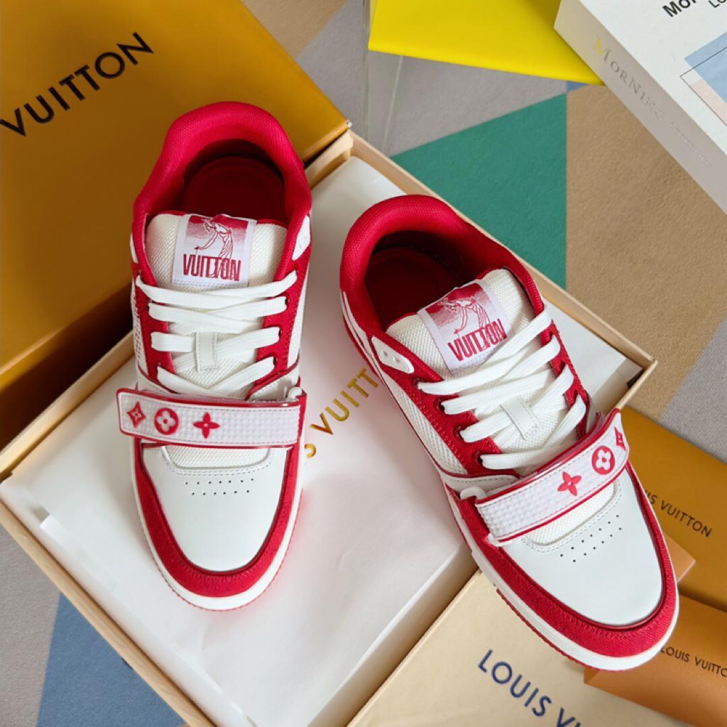 Louis Vuitton Trainer Red Monogram Denim - vstockx