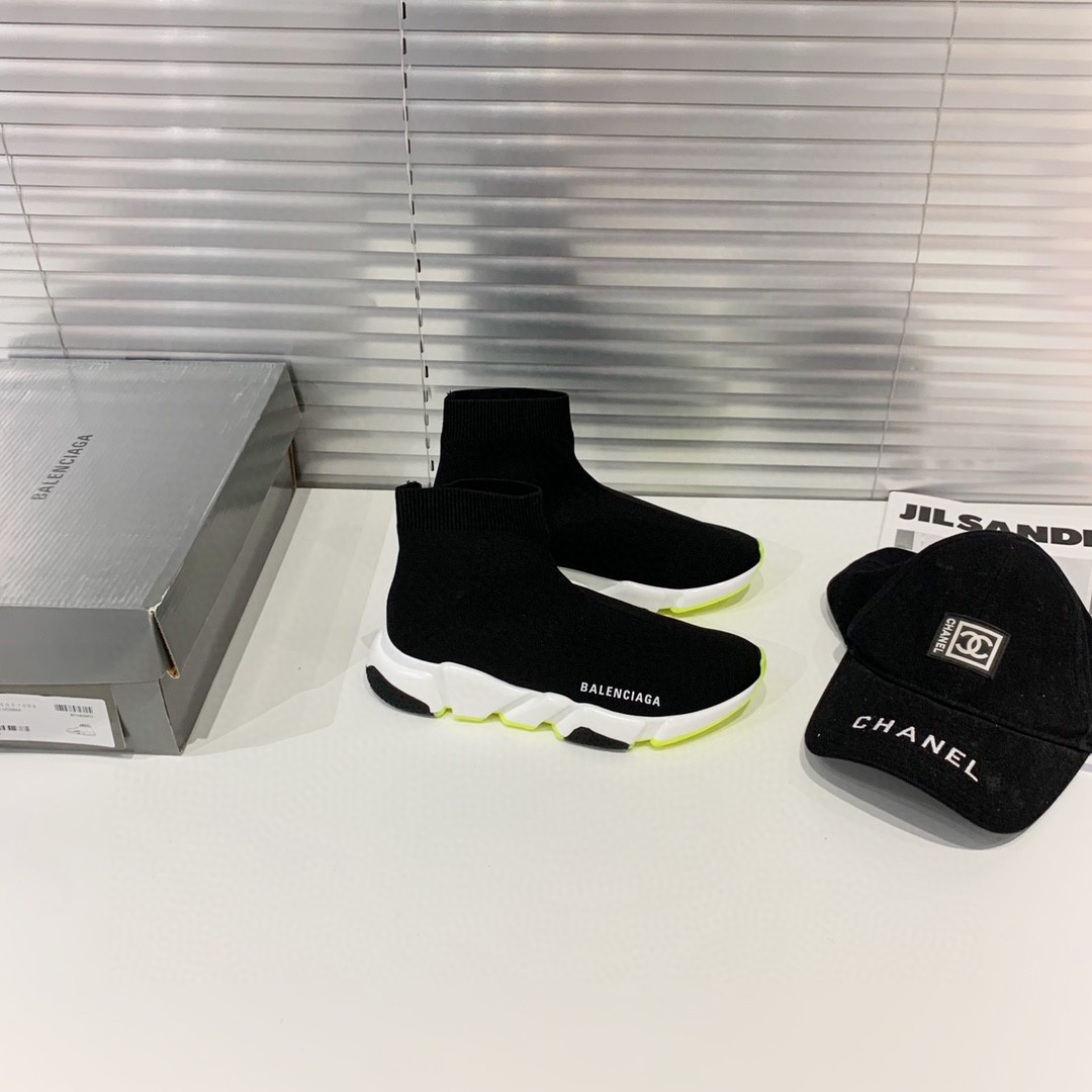 Balenciaga Speed Trainer Black White Neon 2019 - vstockx