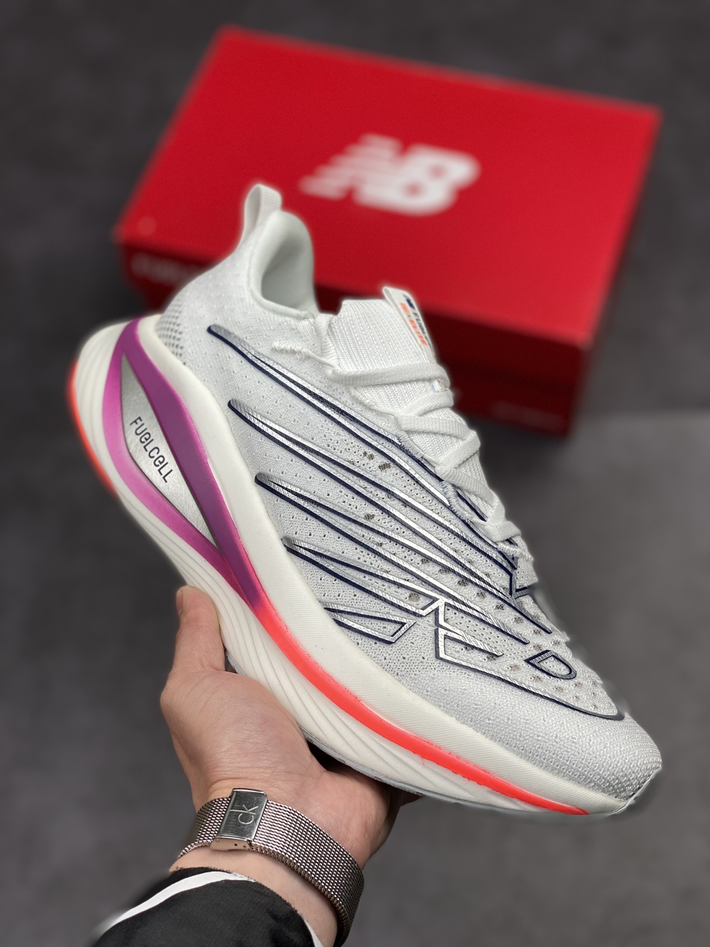 New Balance FuelCell SC Elite V3 White Victory Blue - vstockx