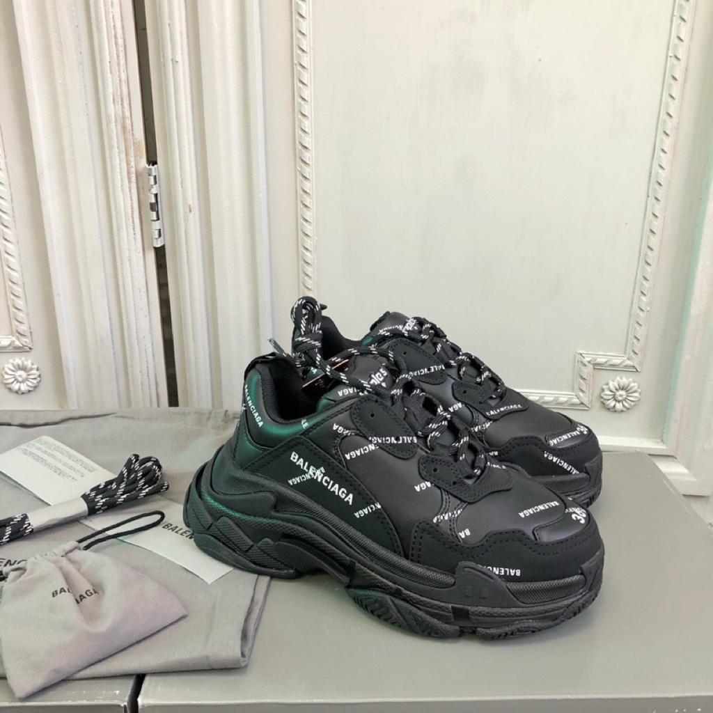 Balenciaga Triple S Allover Logo Black - vstockx
