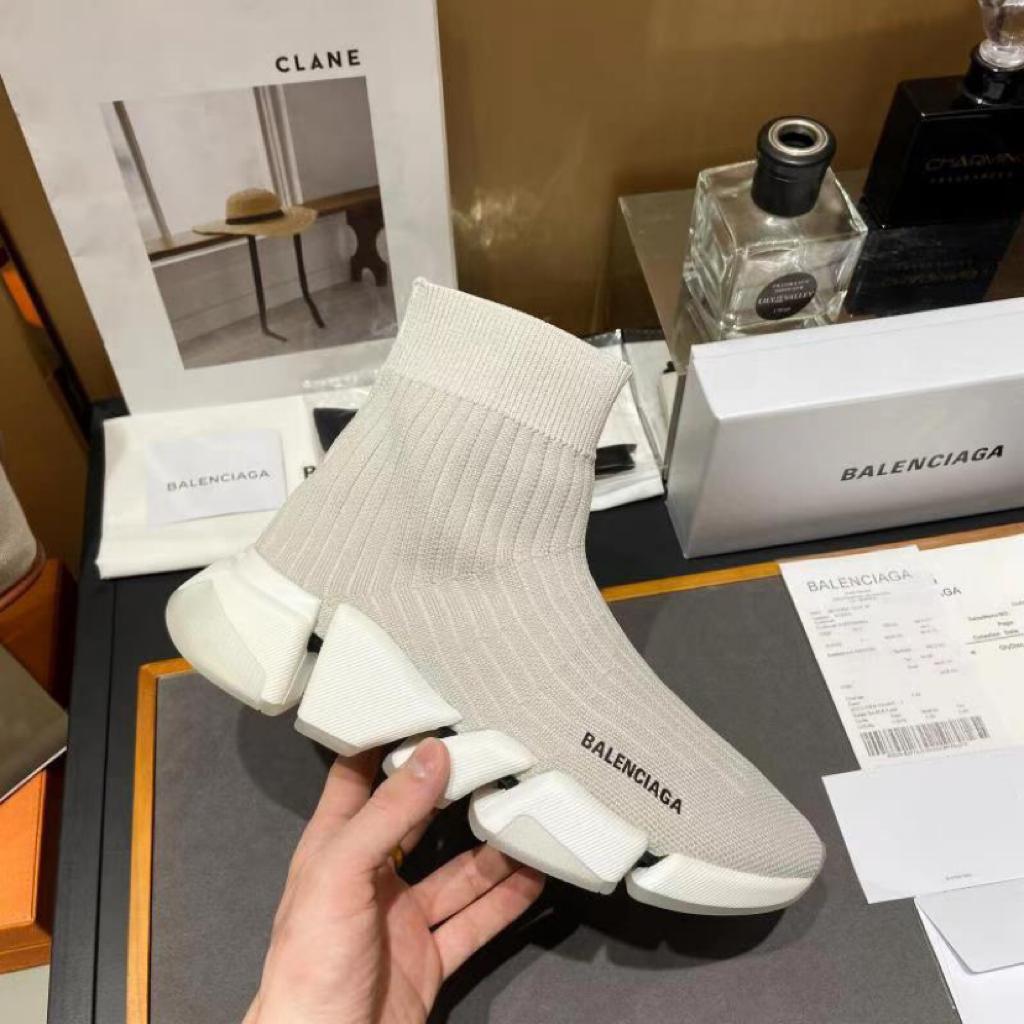 Balenciaga Speed Trainer Rib-Knit Light Gray - vstockx