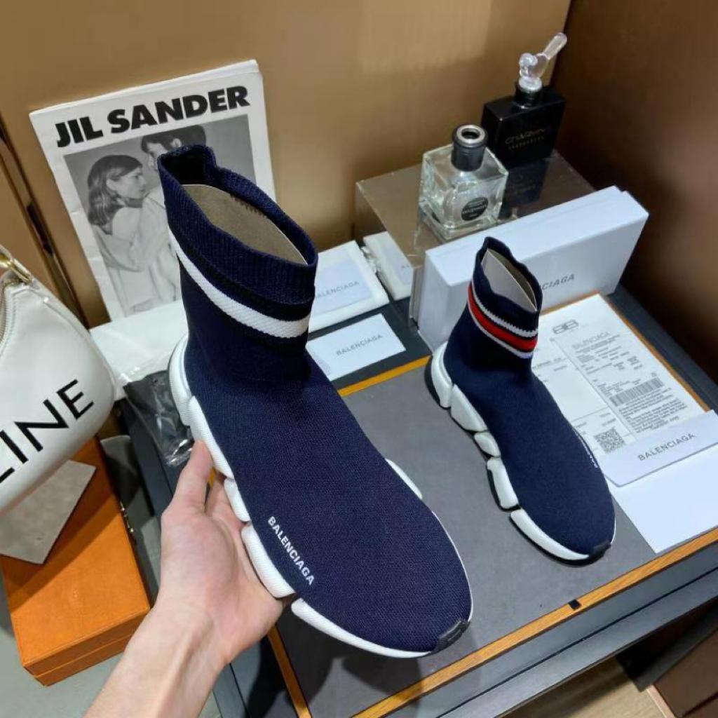 Balenciaga Speed 2.0 Striped Navy Blue Black White (W) - vstockx