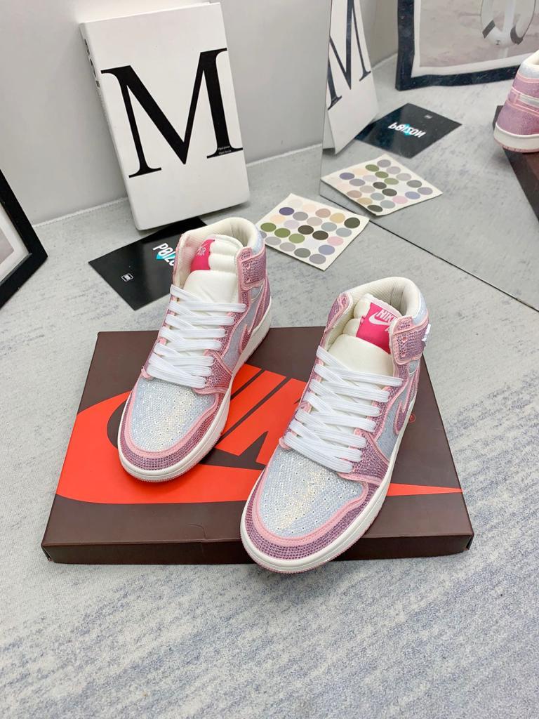 Jordan 1 white pink full diamond custom - vstockx