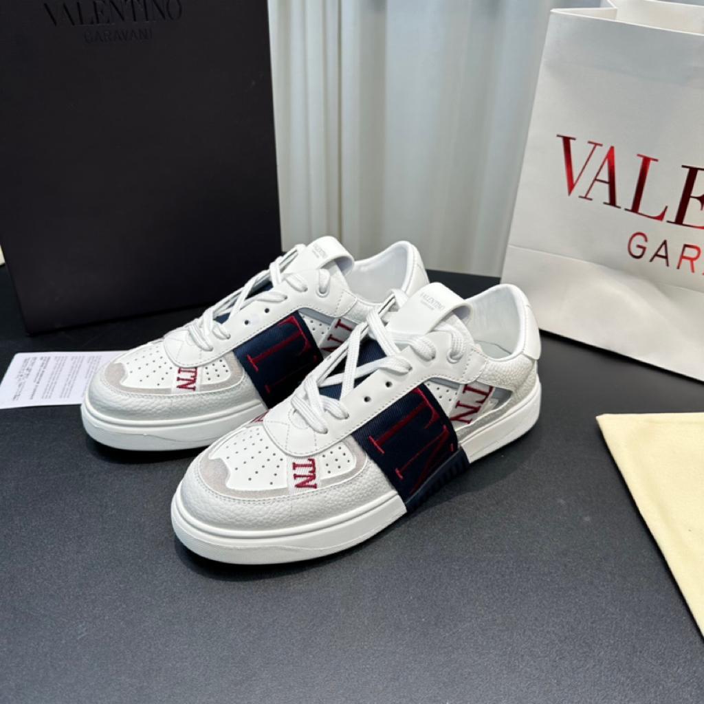 Valentino Garavani VL7N Low-Top Calfskin WHITE MARINE CERISE - vstockx