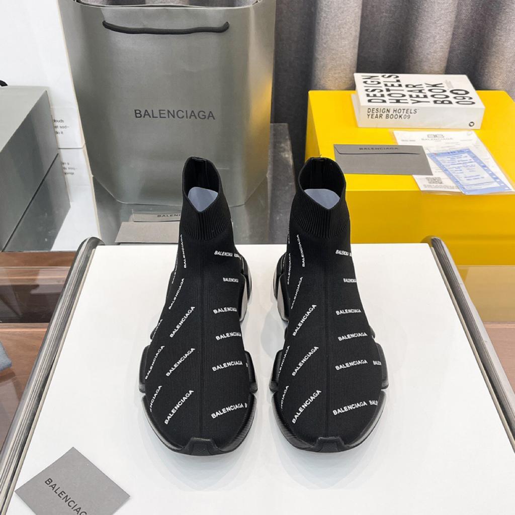 Balenciaga Speed Trainer 2.0 All Over Logo Black White - vstockx