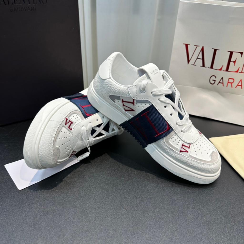 Valentino Garavani VL7N Low-Top Calfskin WHITE MARINE CERISE - vstockx