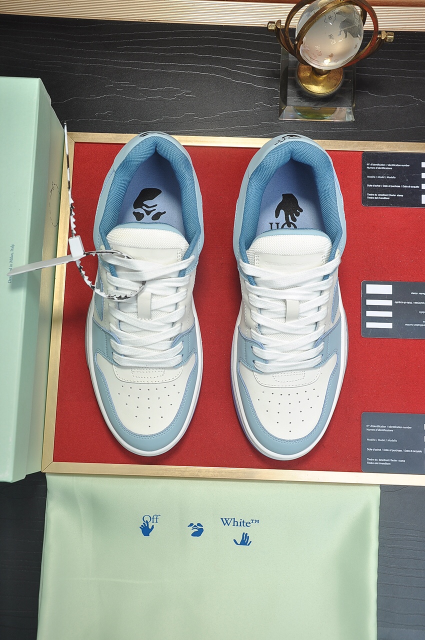 OFF-WHITE OOO Low Out Of Office Calf Leather White Light Blue - vstockx