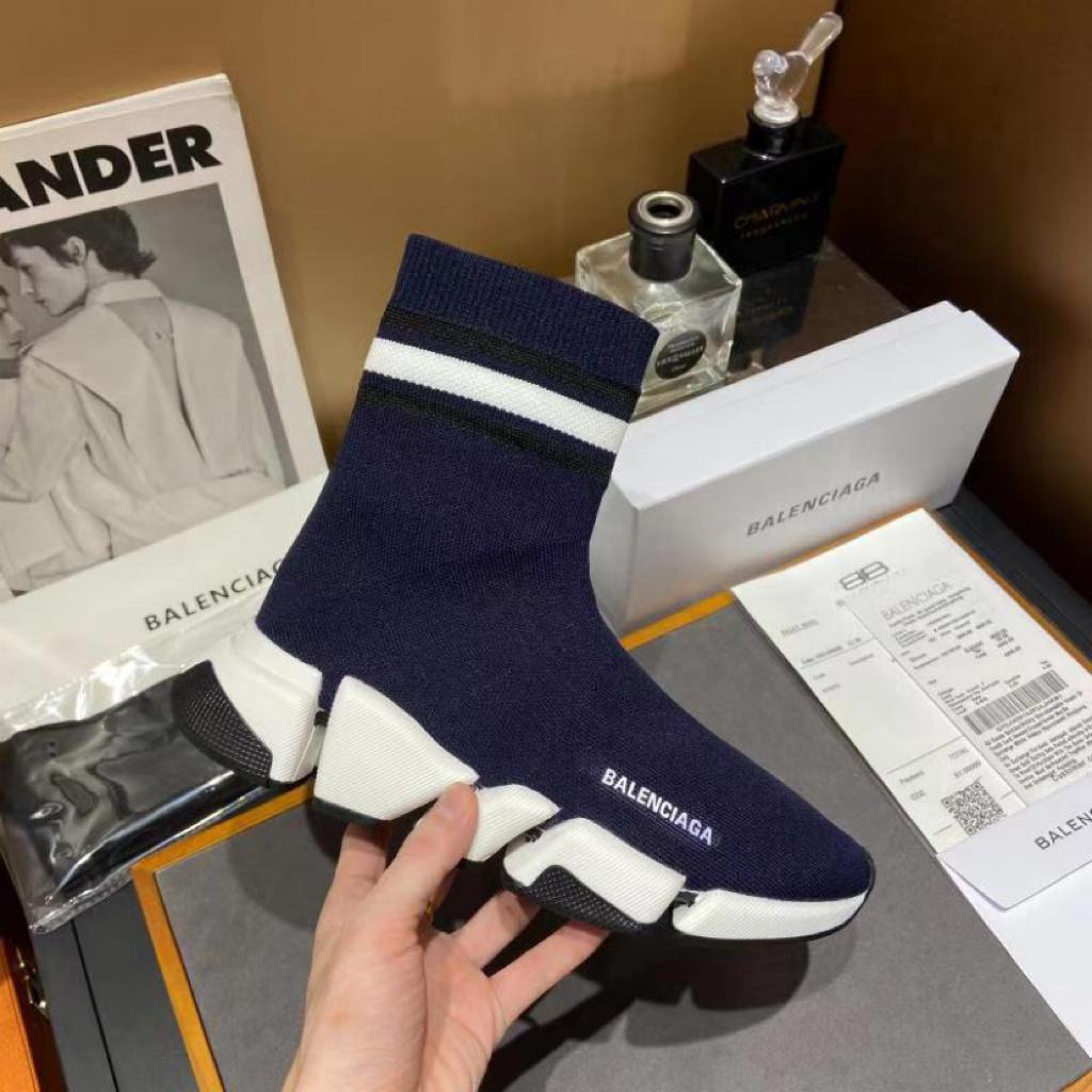 Balenciaga Speed 2.0 Striped Navy Blue Black White (W) - vstockx