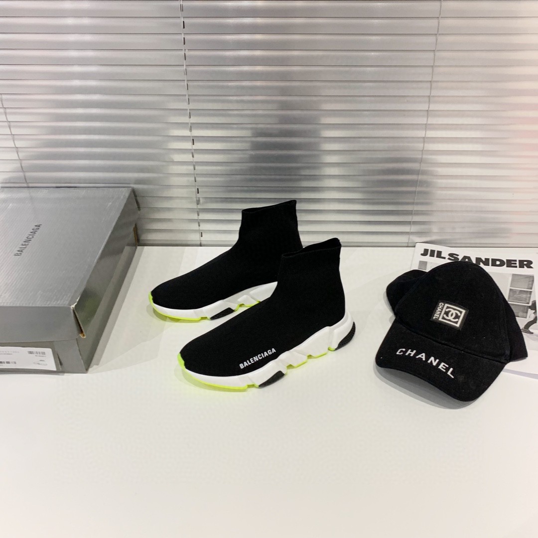 Balenciaga Speed Trainer Black White Neon 2019 - vstockx