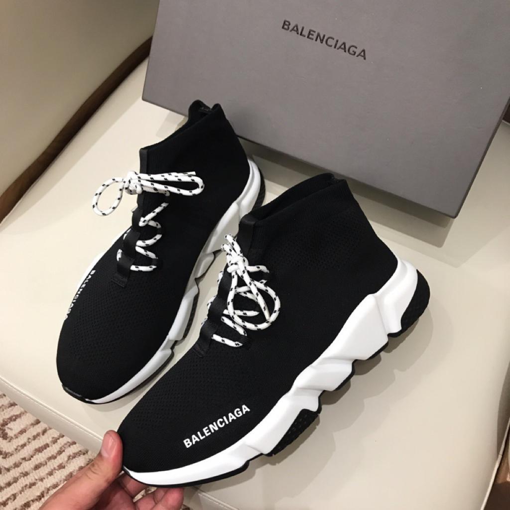 Balenciaga Speed Trainer Lace Up Black White Black (W) - vstockx