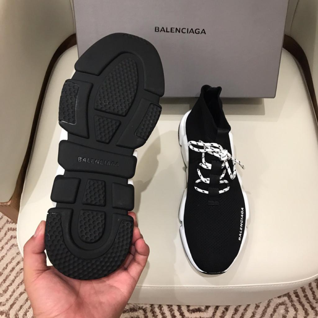 Balenciaga Speed Trainer Lace Up Black White Black (W) - vstockx