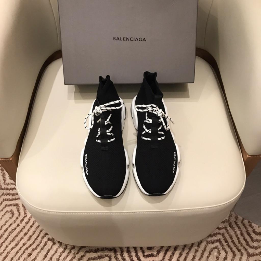 Balenciaga Speed Trainer Lace Up Black White Black (W) - vstockx